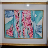 A05. Framed abstract watercolor. 13.5&rdquo;h x 17&rdquo;w 